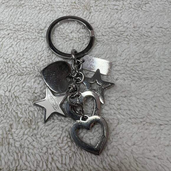 Coach Heart & Star Charm Keychain Silver Pink Rhinestone Bag Charm - Picture 7 of 8